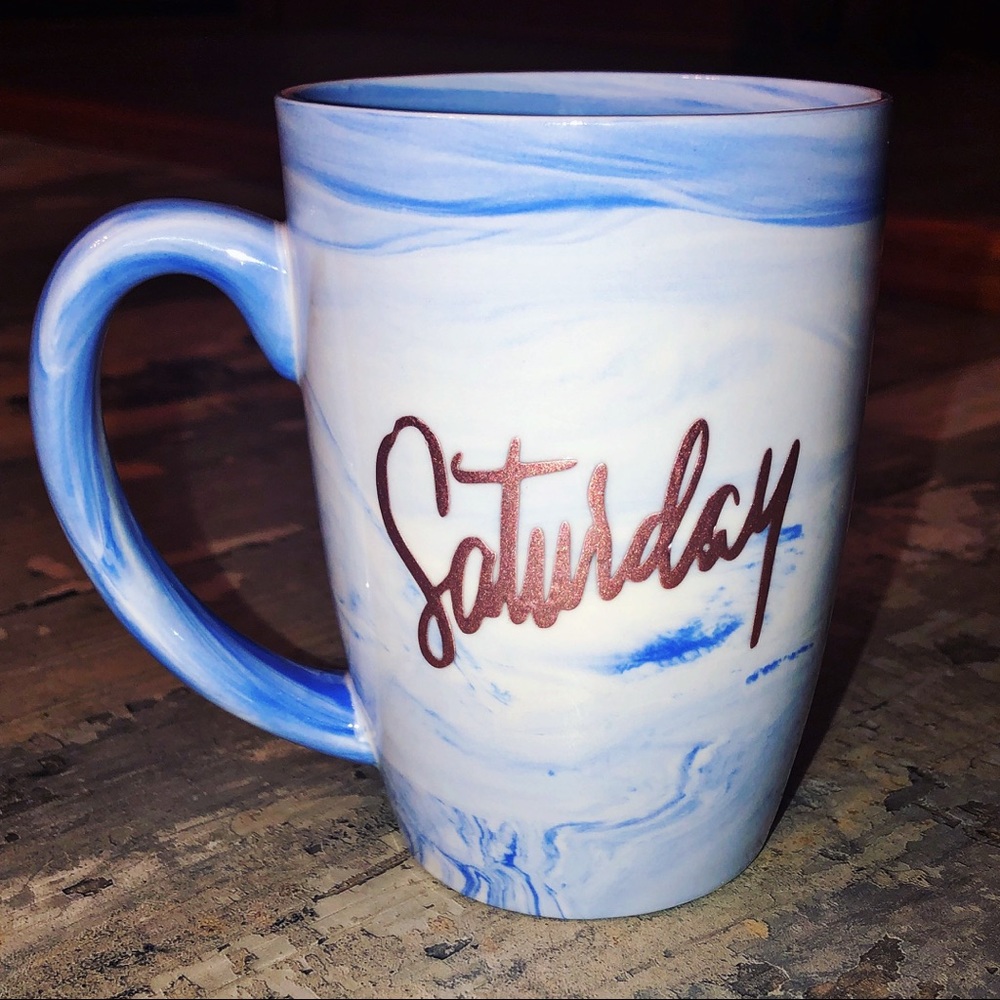 Blue marble mug rose gold lettering